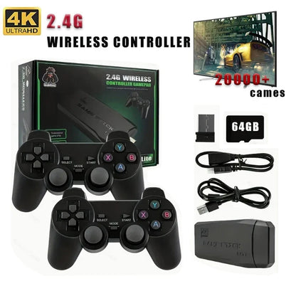 4K Retro Game Console Wireless Gaming Stick with Dual Controllers