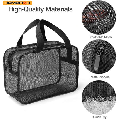 Portable Mesh Shower Storage Bag Large Capacity Travel Toiletry Organizer