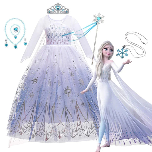 Girls Elsa Frozen Snow Queen Mesh Princess Dress Costume