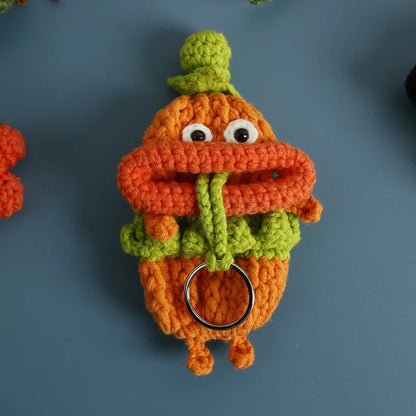 Funny Fruit Sausage Mouth Crochet Keychain Key Holder