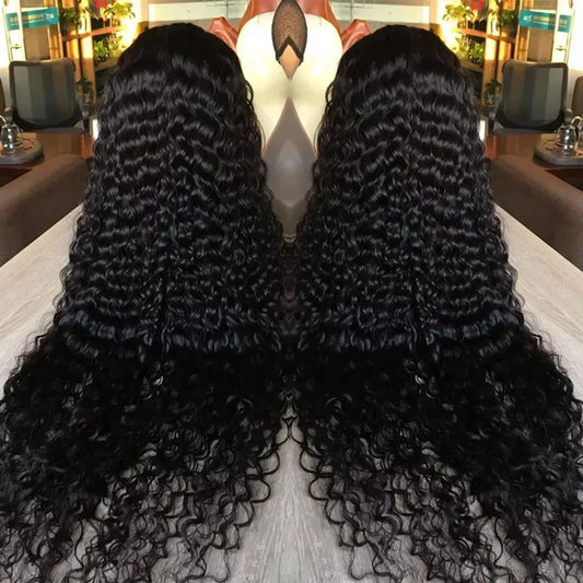 40 Inch Voluminous Deep Wave Human Hair Wig 250 High Density 13x4 13x6 HD Lace Frontal Durable Tangle Free Natural Real Hair Wigs for Women Daily Styling