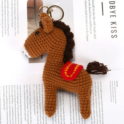 Handmade Crochet Horse Keychain Bag Charm Knitted Animal Pendant