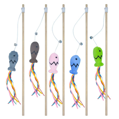 Natural Wooden Cat Teaser Wand for Interactive Indoor Cat Play