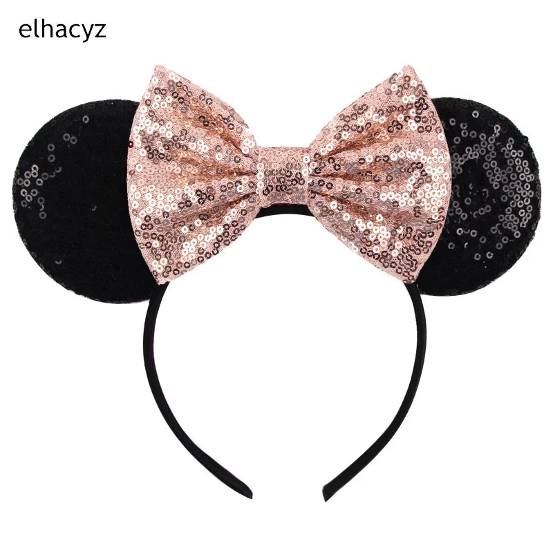 Embroidered Sequin Ears Bow Headband for Women & Girls