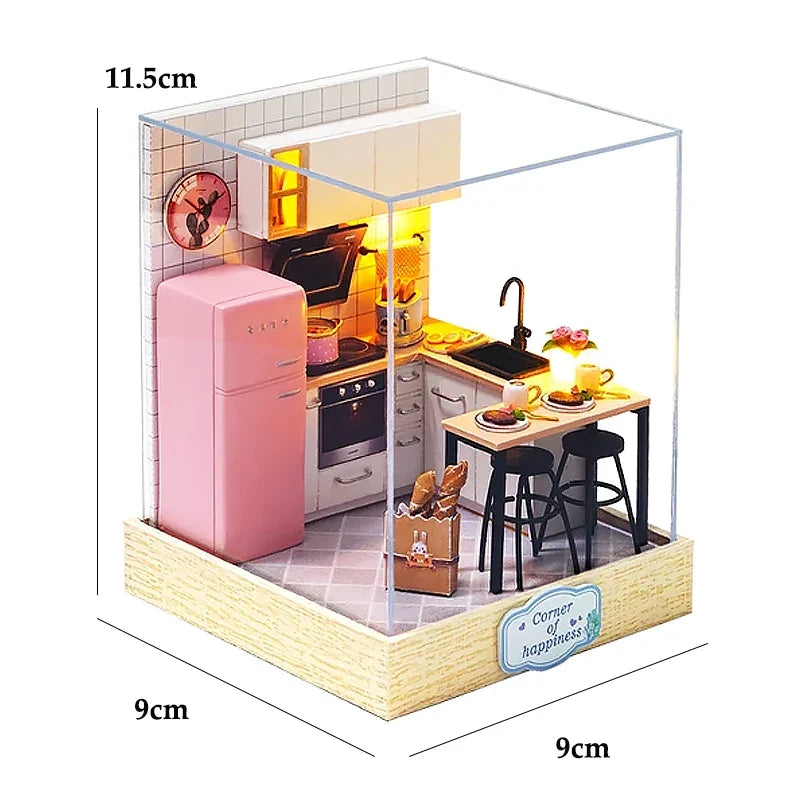 Kitten Mini Doll House 3D Wooden Puzzle DIY Miniature Building Kit