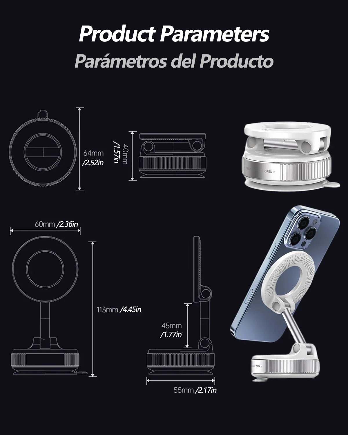 Magnetic Car Phone Holder 360° Foldable Vacuum Mount