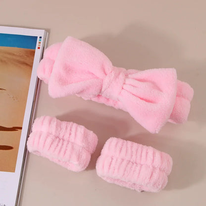 Coral Fleece Face Wash Headband & Absorbent Wristband Set