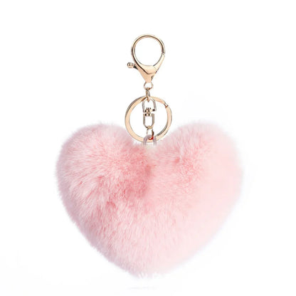 Heart Plush Pompom Keychain Leopard Print Bag Charm