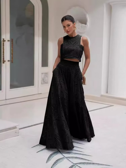Sunset Bloom Eyelet Two-Piece Maxi Set