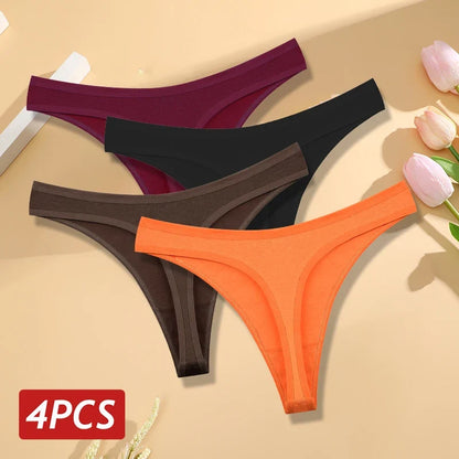 Women's Cotton Thong Panties 4PCS Seamless Low Rise Set