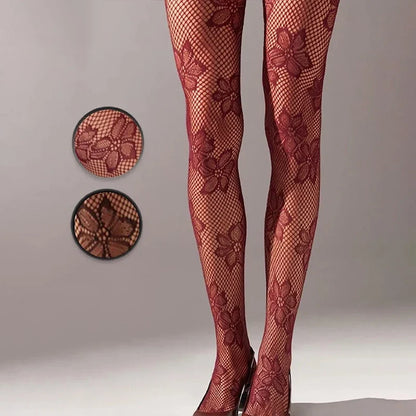 Fishnet Tights Women's Black Hollow Lace Pattern Pantyhose