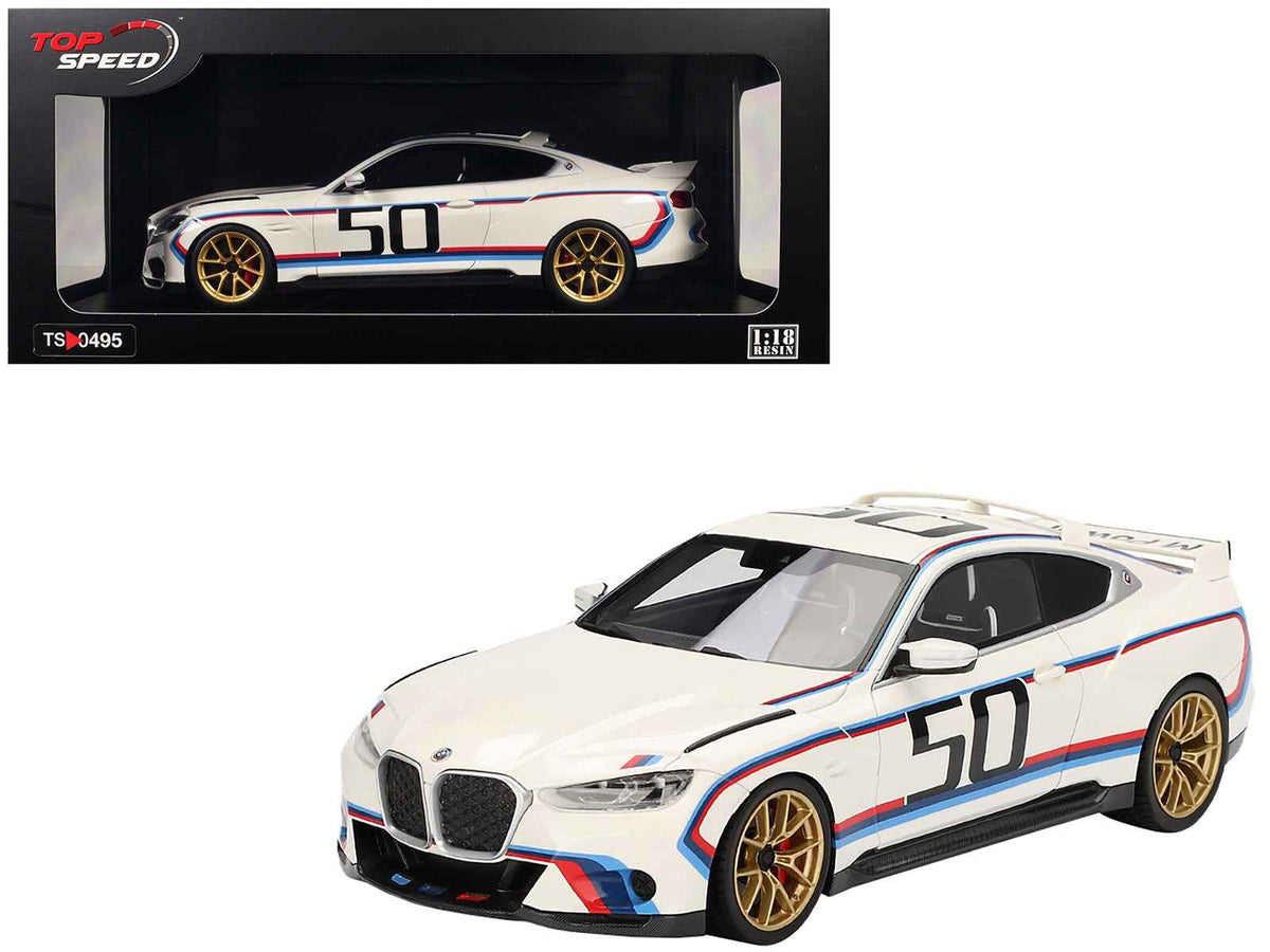 BMW M4 3.0 CSL #50 White with Blue and Red Stripes 1/18 Model Car by Top Speed