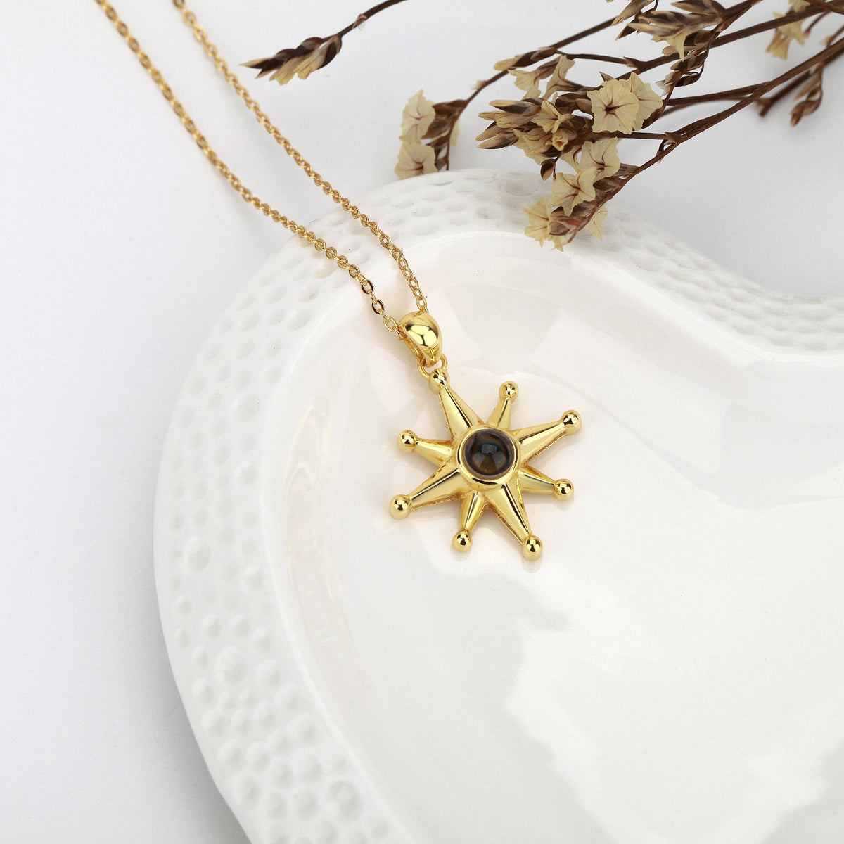 Custom Photo Necklace Flower Pendant Personalized Projection Jewelry