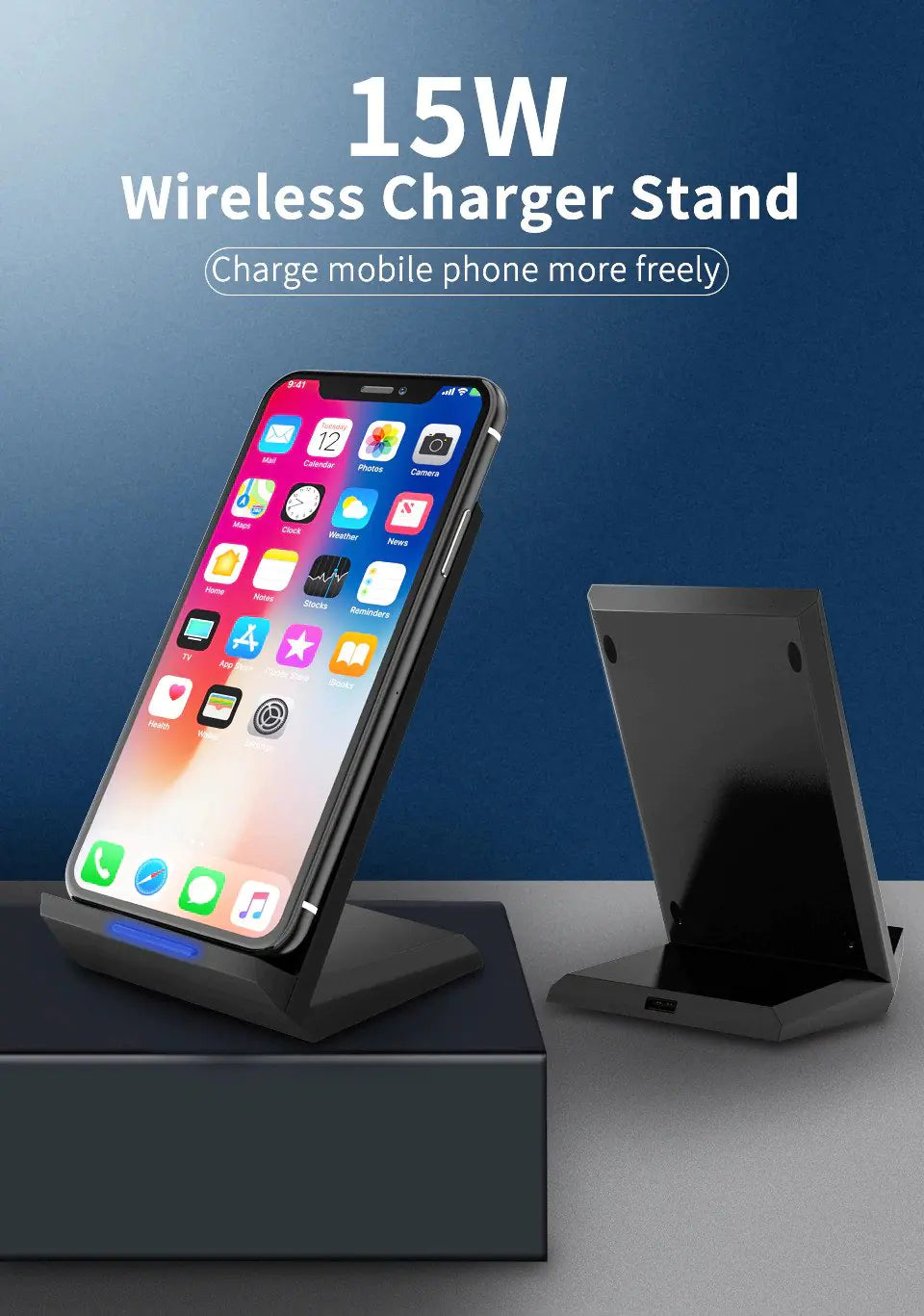 15W FAST WIRELESS CHARGER WITH STAND QUICK CHARGE