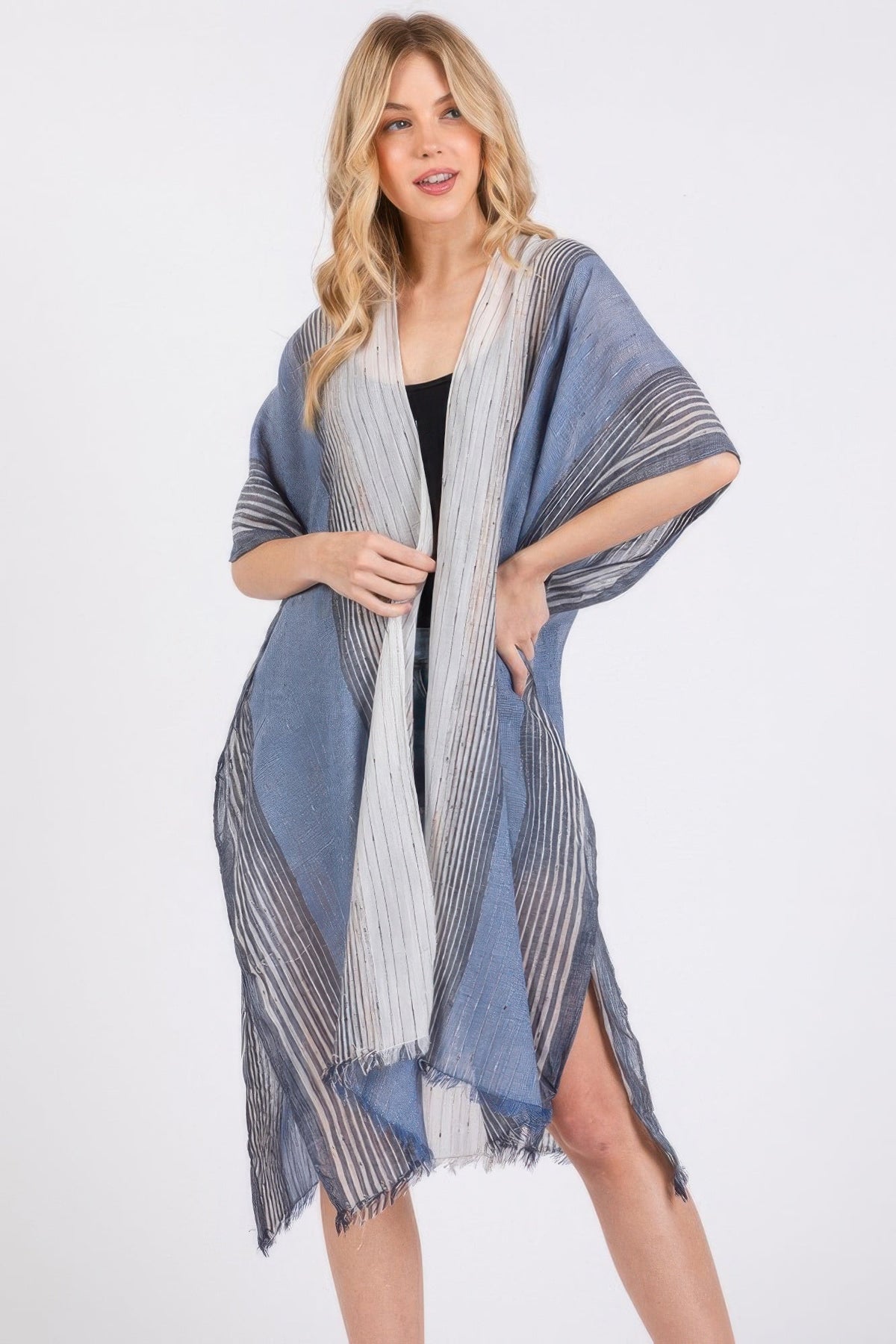 Striped Two Tone Cover Up Kimono