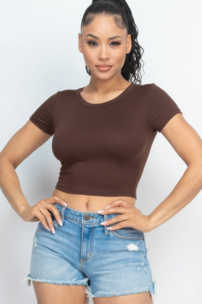 Ladies Casual Crop Top Shirt – Short Sleeve Round Neck Soft Comfortable Summer Top