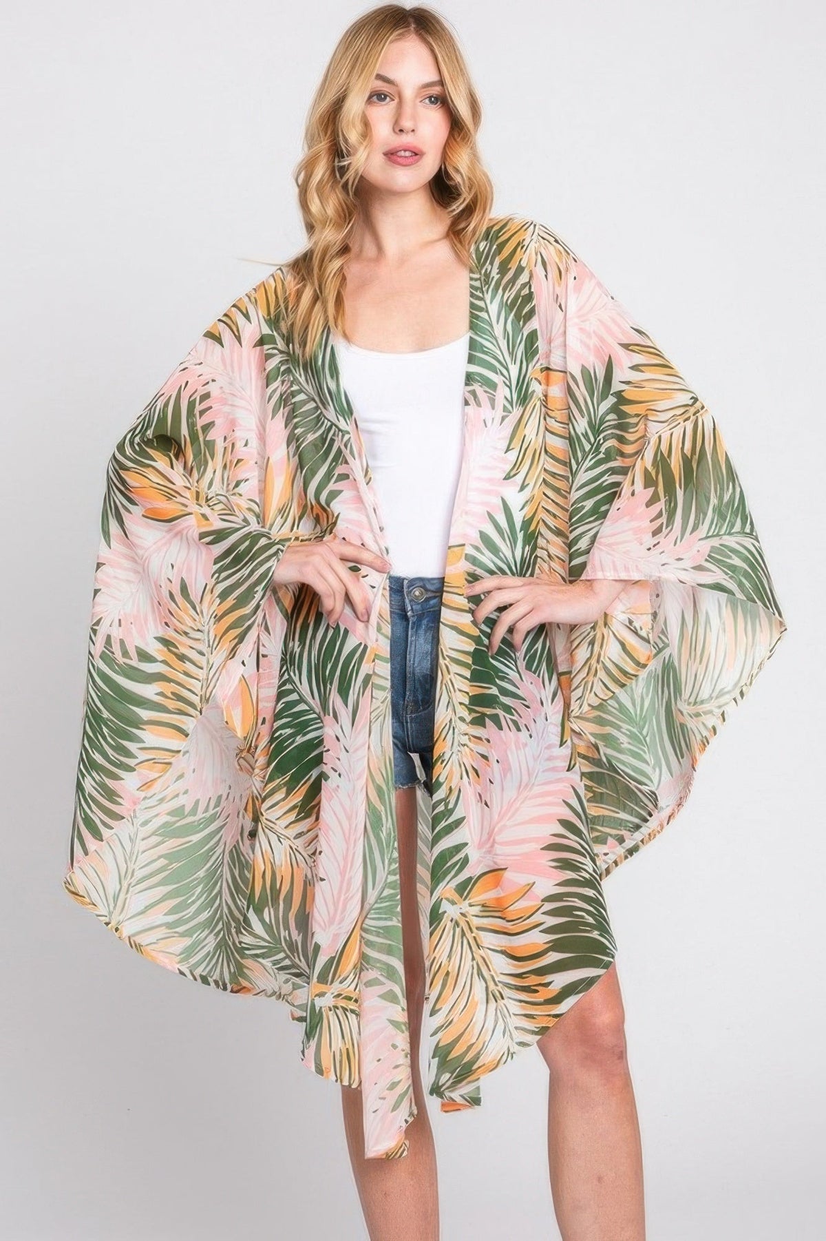 Tropical Leaves Print Shawl Cover-up