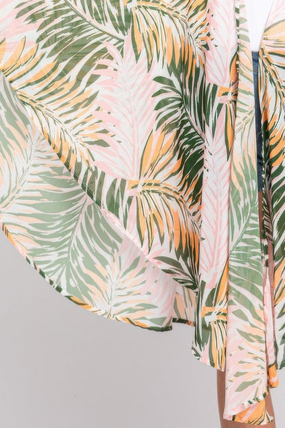 Tropical Leaves Print Shawl Cover-up