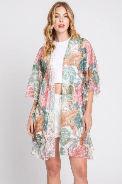 Ruffle Lined Tropical Leaves Print Open Frontcover