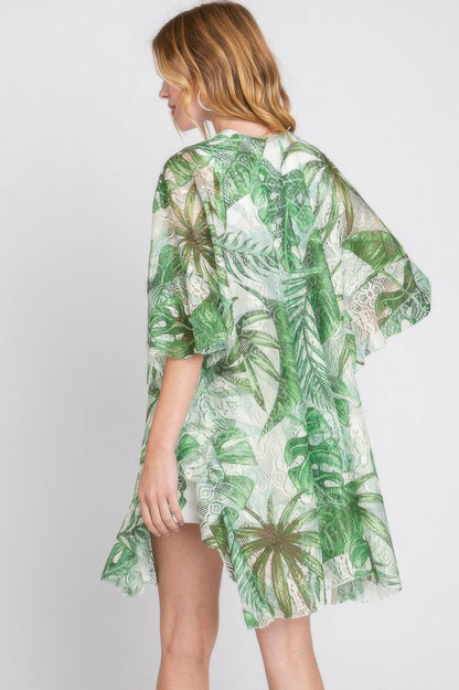 Ruffle Lined Tropical Leaves Print Open Frontcover