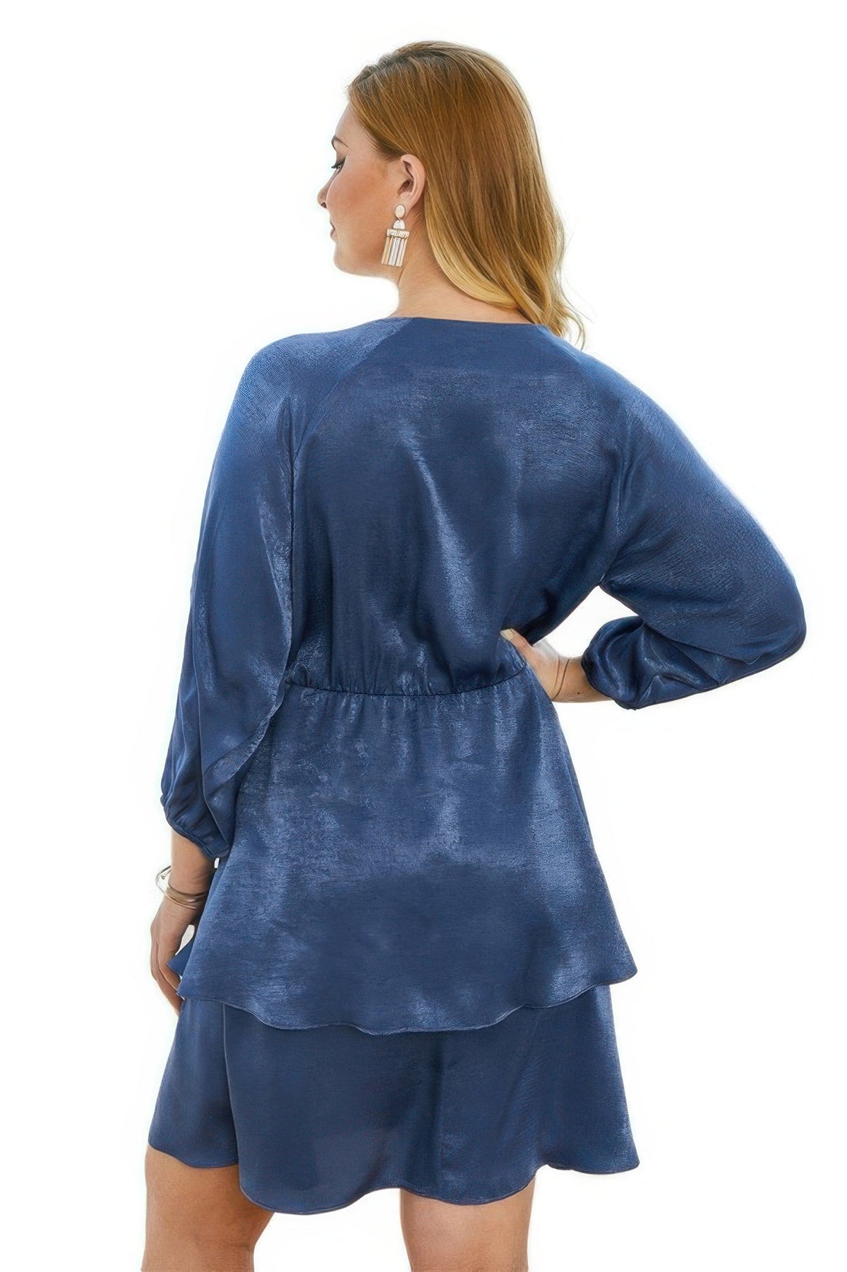 Plus Size Solid V Neck Ruffled Hem Dress