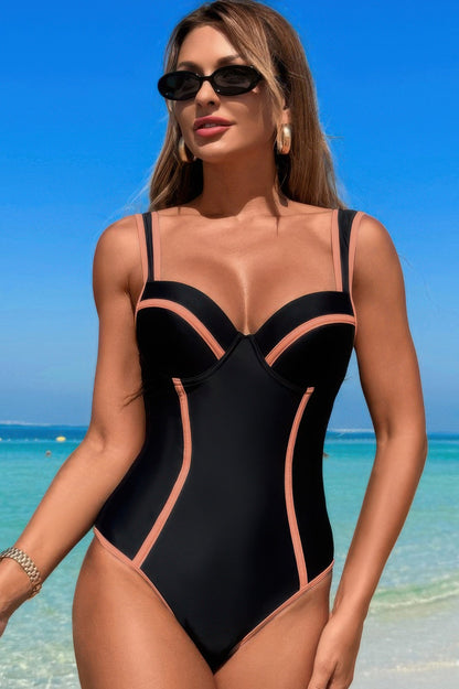 Stripe Sweetheart Neckline One Piece Swimsuit