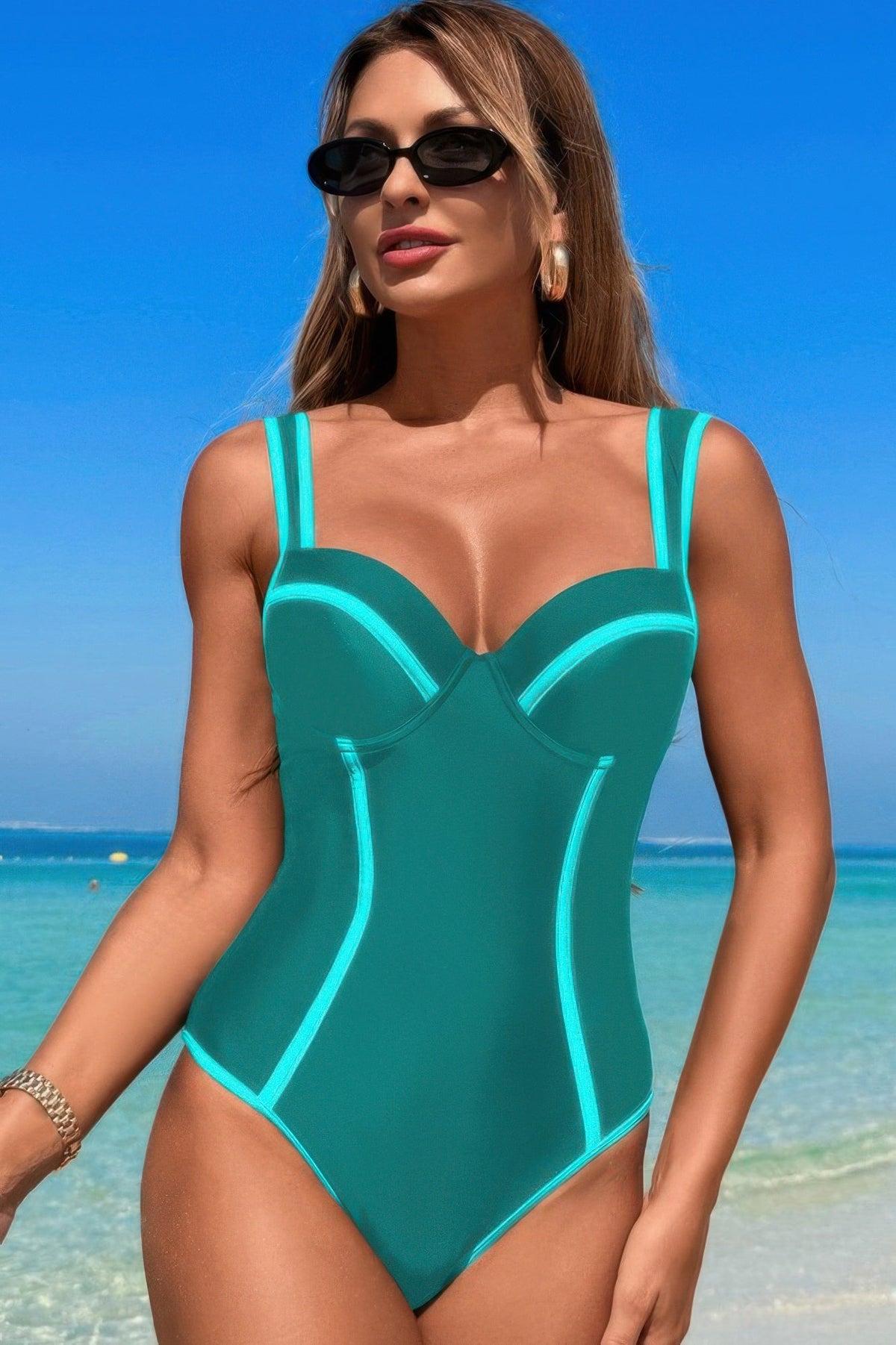 Stripe Sweetheart Neckline One Piece Swimsuit