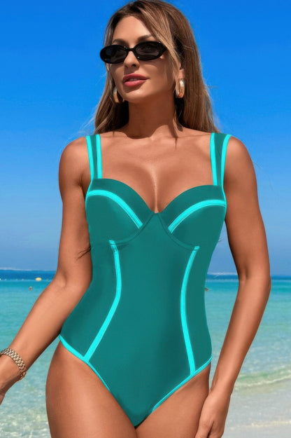 Stripe Sweetheart Neckline One Piece Swimsuit