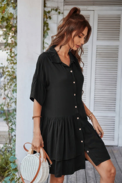 V Neck Solid Tunic Dress