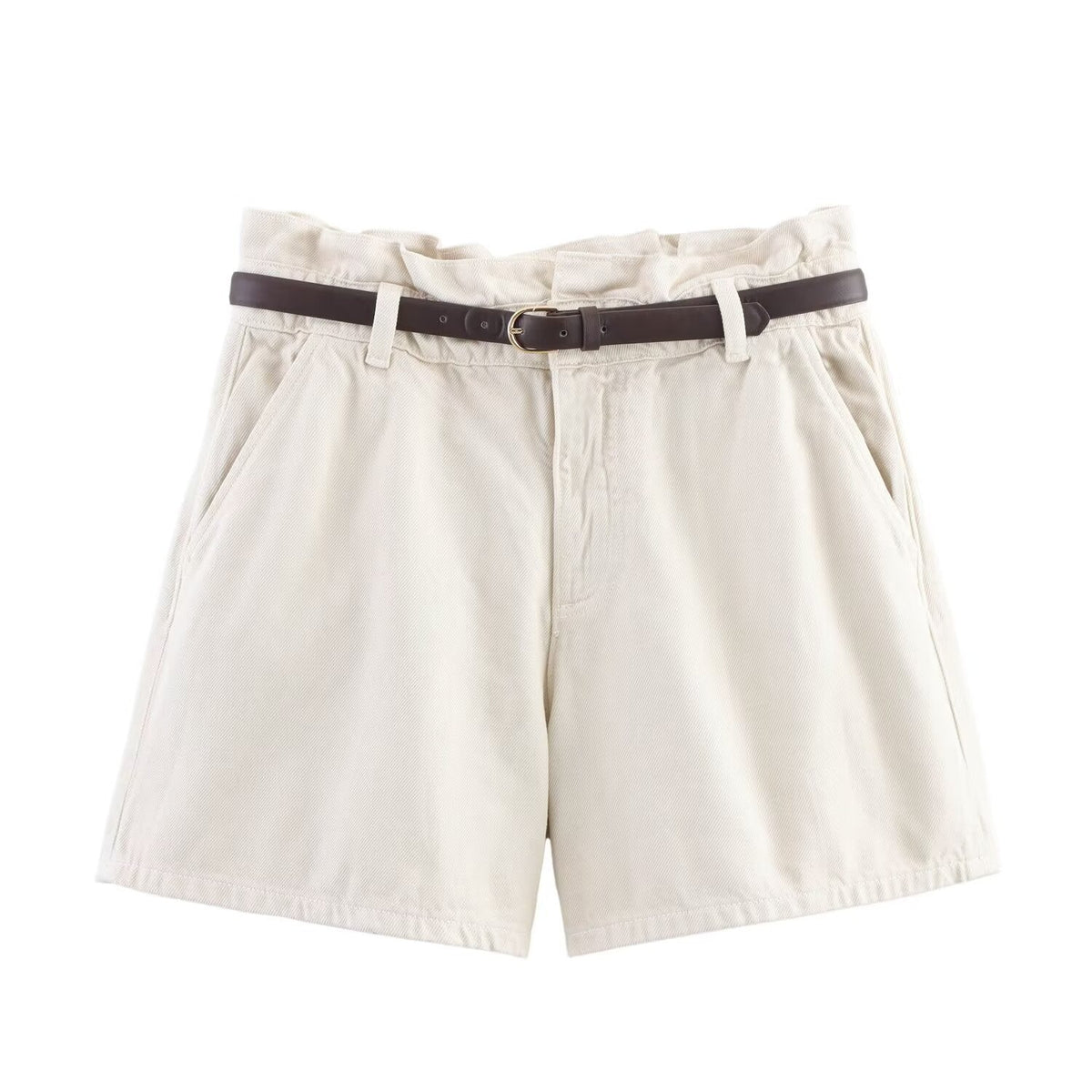 A-line belt denim casual shorts for women