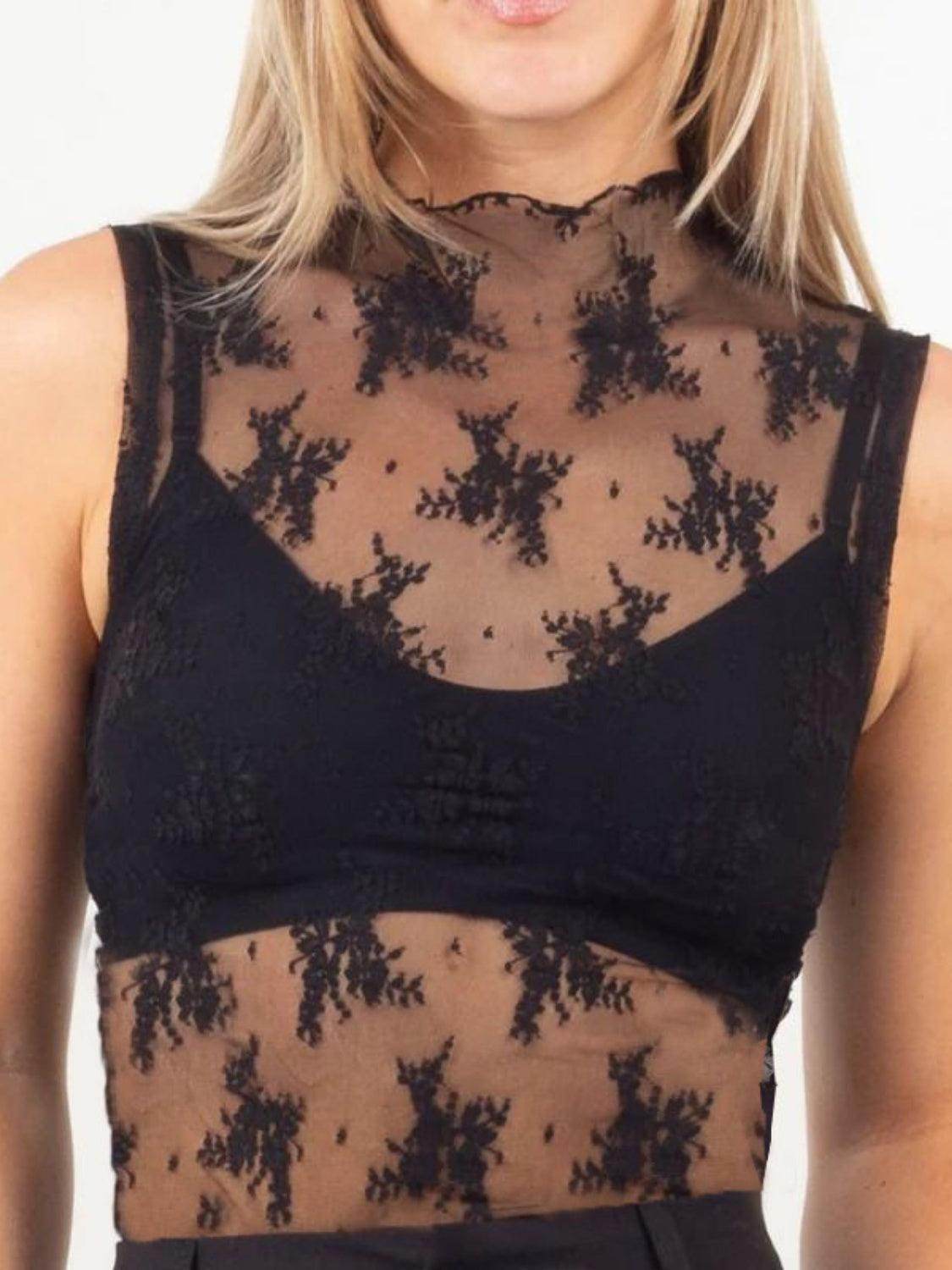 Lace Mock Neck Top for Women in Sheer Polyester Style