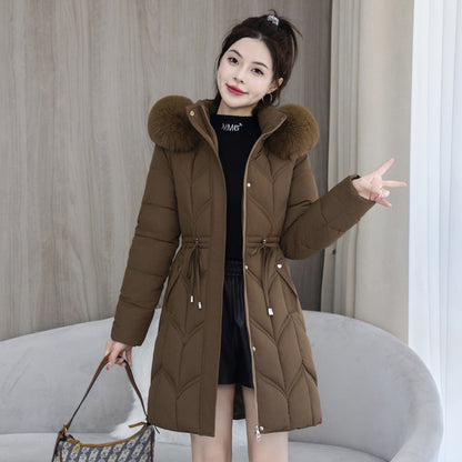 Large Fur Collar Coat Mid-length Thickened Cotton Jacket