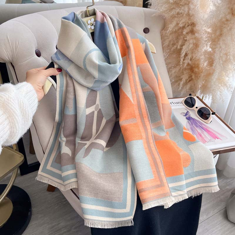 Women's Autumn Winter Color-Block Double-Faced Jacquard Scarf