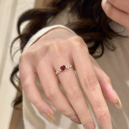 Flashing Fully Paved Pigeons-blood Red Heart-shaped Ring