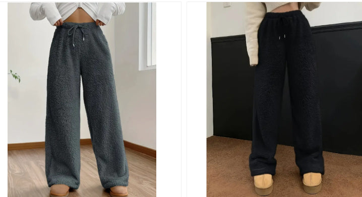 Women's Solid Color Loose Fleece Casual Pants