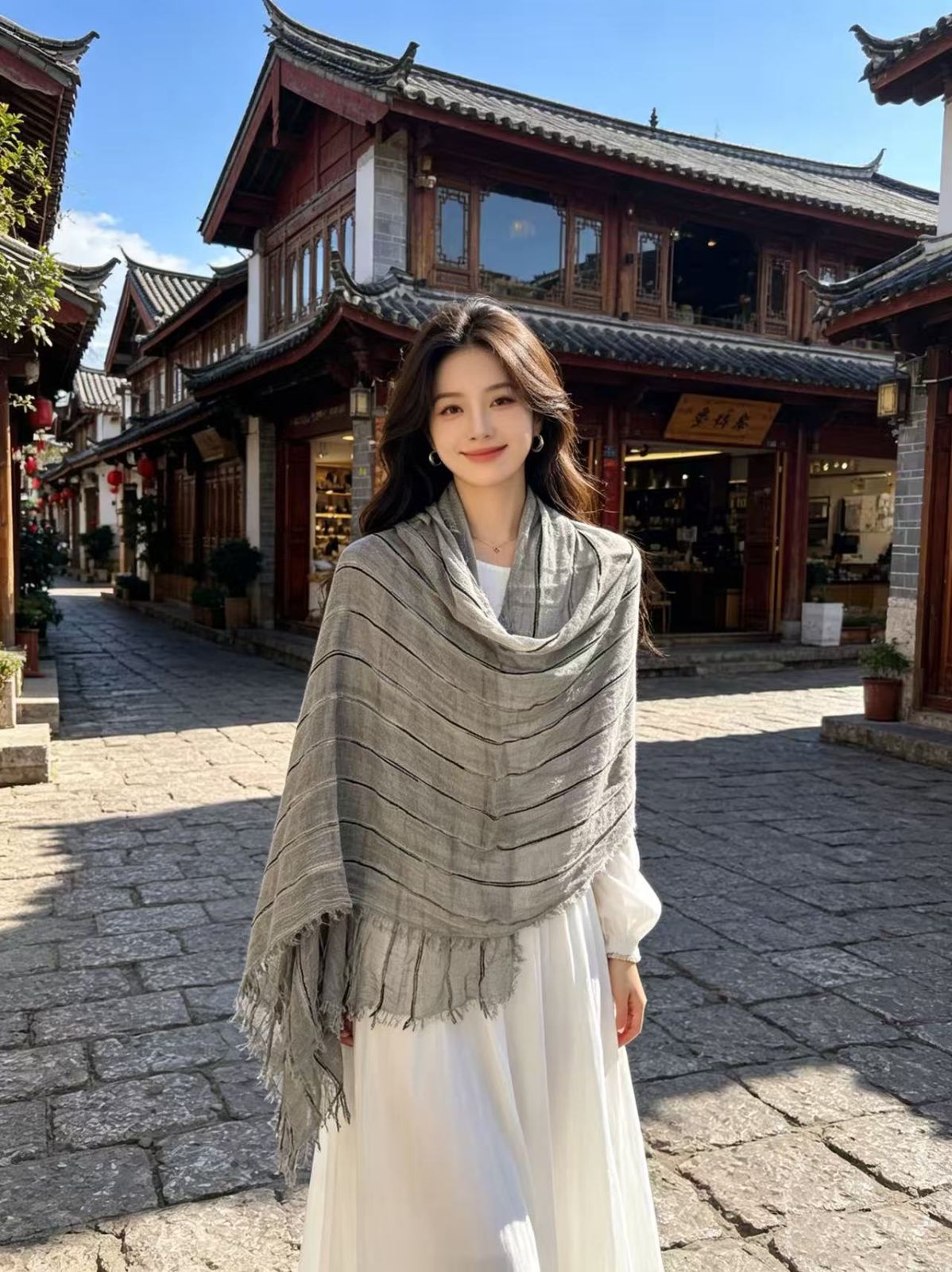 Cotton-linen Striped Shawl