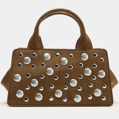 Fashionable Rivet-Embellished Commuter Handbag In A Punk Style