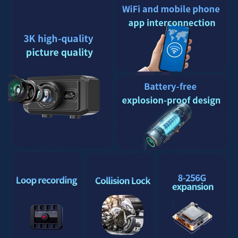 3K Motorcycle Dash Cam Outdoor Riding Waterproof Sports Camera For Electric Bicycles