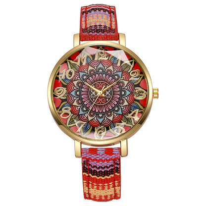 Round Floral Design, Multicolored, Versatile Casual Quartz Watch