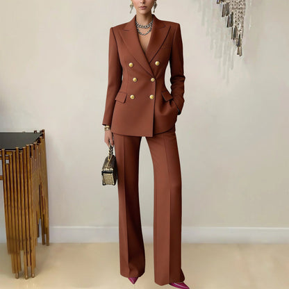 Solid-color Buttoned Suit Pants Set Notched-lapel Professional Outfit