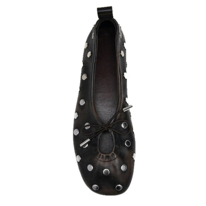 Women Fashionable Rivet Bow Ballet Flats