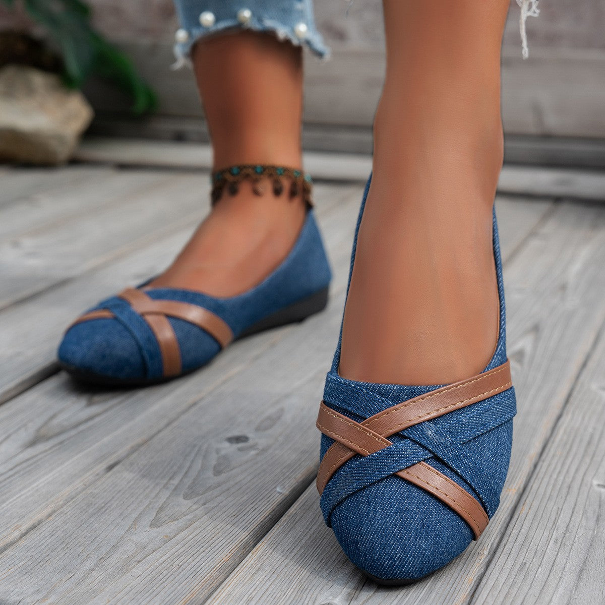 Ins Cross-straped Denim Loafers Fashion Lightweight Comfortable Flats Shoes For Women