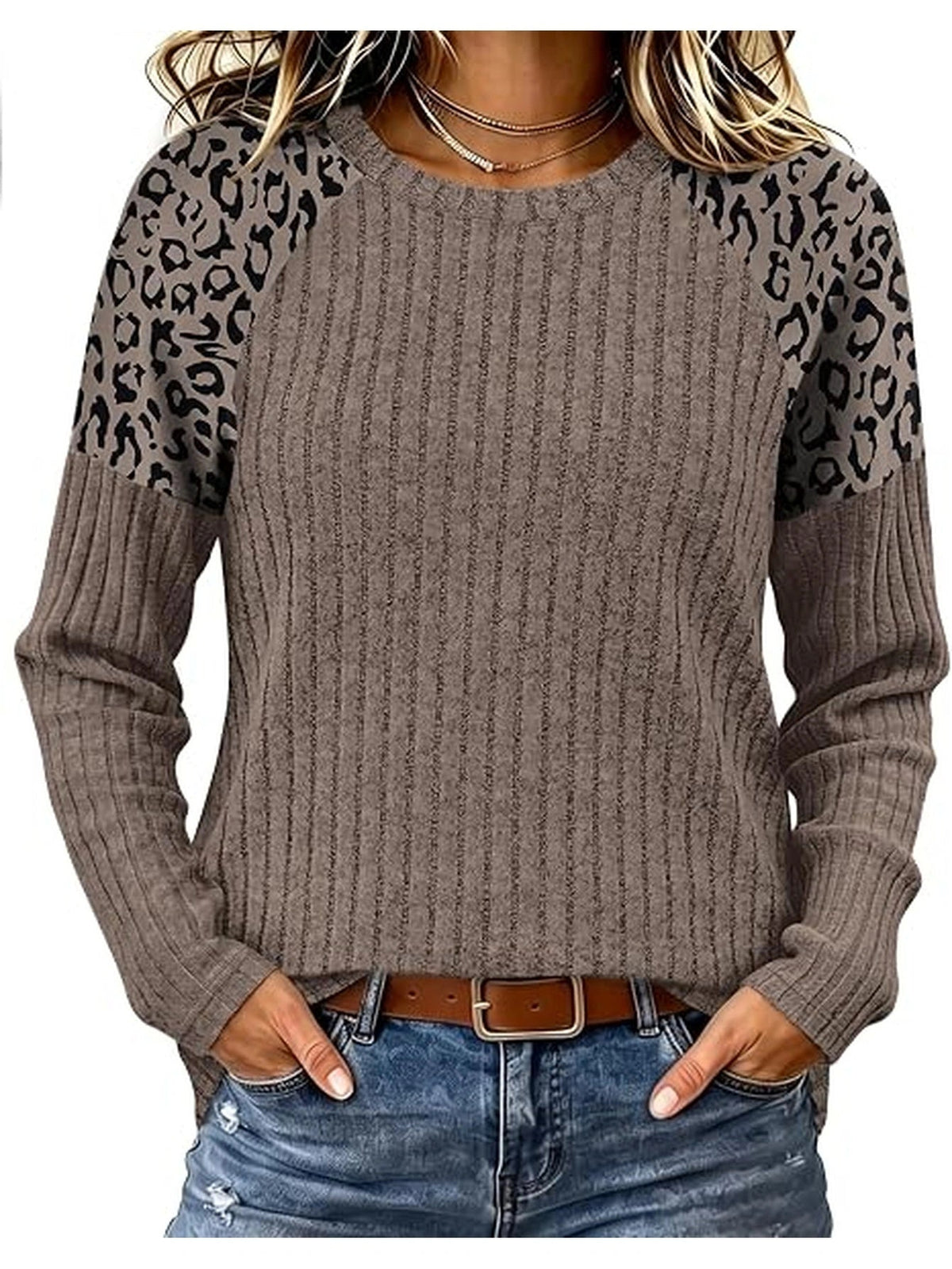 Women's Jacquard Sweater Loose-fitting Round-neck Top