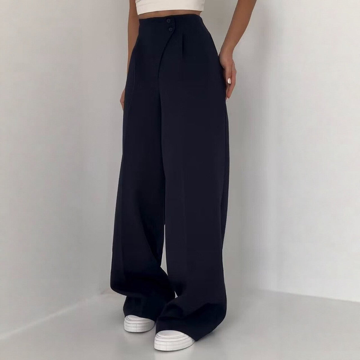 High-waisted Draping Wide-leg Pants Women's Style