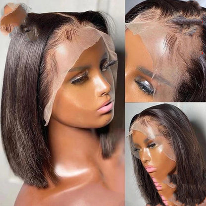 Short Bone Straight 13x4 Transparent Lace Front Wig