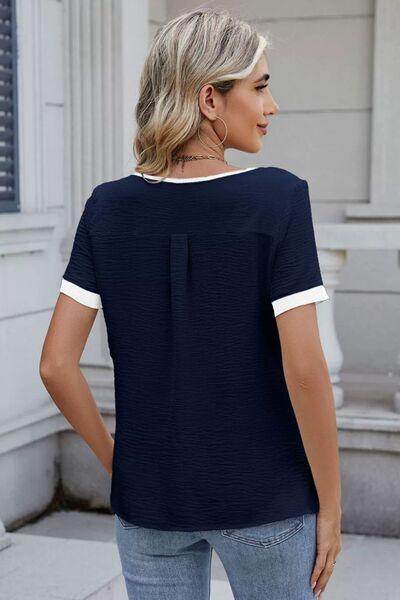 Cutout Round Neck Short Sleeve Blouse for Women Fashion