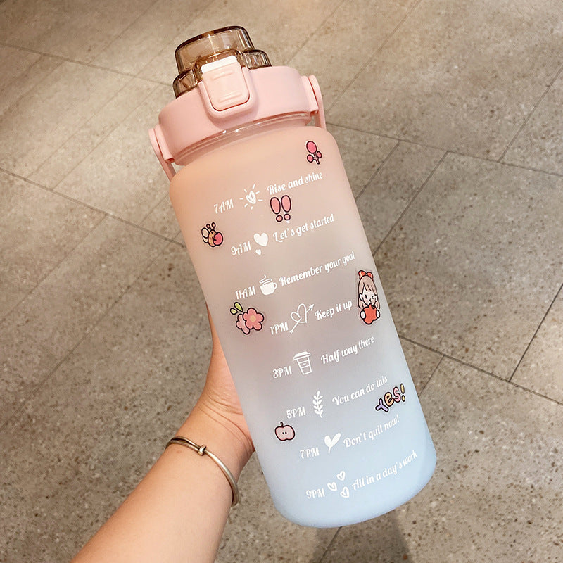 Cute 2000ml Water Bottle with Straw and Scale