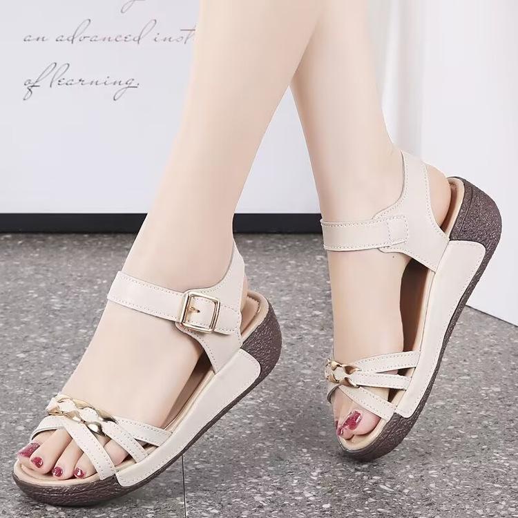 Summer New Flat Wedge Fashionable Versatile Soft-soled Sandals For Women