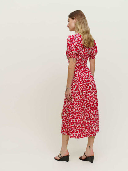 Women's Floral Print Slit Long Dress