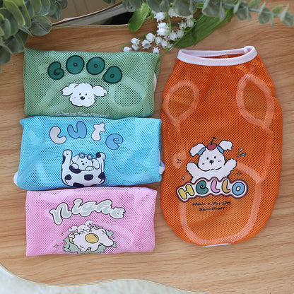 Spring And Summer Grid Pet Cute Cartoon Printed Vest